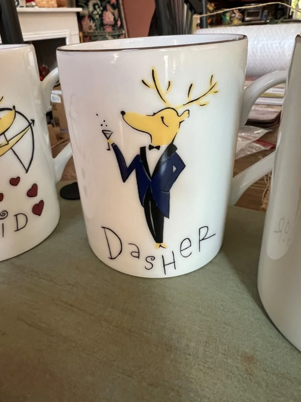 Pottery Barn Santa's Reindeer Coffee Mug Set